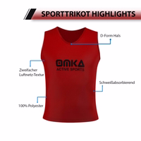 Das OMKA 6er-Sets Sportroter Bib ist ein komfortables, atmungsaktives Sporttrikot aus Mesh, ideal für Teamtraining oder individuelle Bedruckung. Online kaufen.