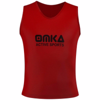 Vorderansicht des OMKA 6er-Sets Sportroter Bib betont ärmelloses, langlebiges Design für Fußball, Basketball oder andere Teamtrainings. Jetzt holen.