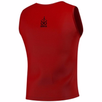 Rückansicht des OMKA 6er-Sets Sportroter Bib betont komfortable Passform, atmungsaktives Polyester-Mesh und ärmelloses Design für alle Athleten beim Training. Jetzt kaufen.