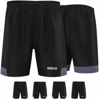 Graue Fußballshorts für Herren, Vorder- und Rückansicht, aus atmungsaktivem, schnell trocknendem Polyester für Training, Fitness und sportliche Aktivitäten.