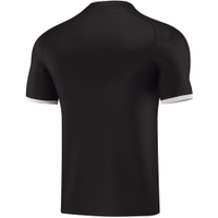 Back view of the Omka sport shirt for men, featuring a U-neck design. Made from 100% polyester, this breathable fabric shirt is ideal for workouts. Omka sportswear ensures comfort and performance.