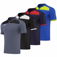 Explore our Omka U-neck sports shirts: gray with black panels, black with white accents, navy, and blue with neon green. Featuring a front view of the gray shirt, a close-up of the black shirt, and a side view of the blue shirt. Perfect for any workout!