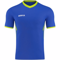 OMKA Men's Polyester Soccer Jersey - Teamwear for Football Front view of a V-neck soccer shirt designed for teamwear, featuring short sleeves and a breathable 100% polyester fabric. The shirt is ideal for world championship events, offering a comfortable pull-up closure.