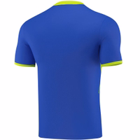 OMKA Men's Polyester Soccer Jersey - Teamwear for Football Men's Omka sport shirt with short sleeves and a V-neck. Features a blue base with green color accents. Made from 100% polyester, it’s durable, breathable, and sweat-absorbing, combining elegance with performance.