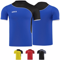 Men's Omka Teamsport Football Jersey Dark Blue Front and rear view of the Omka soccer shirt in dark blue. This premium-quality sports jersey features a sleek crew neck design and offers a sophisticated, polished appearance.