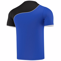 Men's Omka Teamsport Football Jersey Dark Blue The back of this premium dark blue jersey showcases its crew neck and short sleeves. Featuring a sleek and sophisticated design, it's crafted from high-quality material to provide both style and elegance.