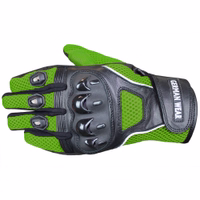 Experience superior riding comfort with summer motorbike gloves, in Rear view. Featuring thinsulate fibers and leather patches, these gloves provide durability and flexibility. Adjustable Velcro wrists ensure a perfect fit.