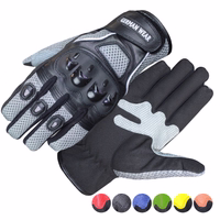Motorradhandschuhe mit Knöchelschutz und darunter dargestellten Farboptionen.