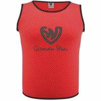 Vorderansicht der German Wear 12er-Pack Fußball-Westen in Rot mit Pull-On-Verschluss, Kurzarm-Passform und Mesh-Belüftung – entwickelt für Komfort und Langlebigkeit beim Teamtraining und Sporteinsatz. Jetzt sichern!