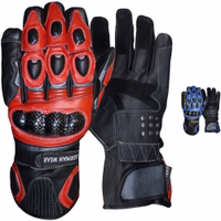 Herren-Motorradhandschuhe aus 100 % Rindsleder in Rot – Vorder- und Rückansicht, verstellbare Riemen für sicheren Sitz, verbesserte Griffigkeit und Schutz