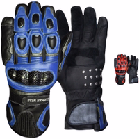Men’s Blue 100% Cowhide Motorcycle Leather Gloves – Front & Rear View, Air Ventilators for Breathability, Adjustable Velcro Closure, and Soft Comfort