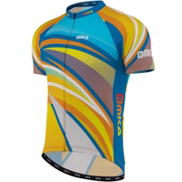 Side view of OMKA Men’s Cycling Jersey featuring cooling mesh polyester, quick-dry and moisture-wicking fabric, sleek tropical print, and ergonomic racing fit design.