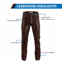 Men's leather biker jeans. Well craft from extra leather, jeans offer a snug, second-skin fit without offer comfort. The uniform leg length allows for easy customization. Experience the pinnacle of style culture with premium leather dress. Shop now!