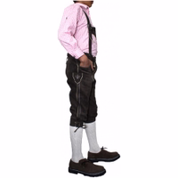 Side view of Boys’ Traditional Dark Brown Leather Trousers with Suspenders, showcasing adjustable height belt, fine stitching and Bavarian style design for Oktoberfest kids’ outfit get now online