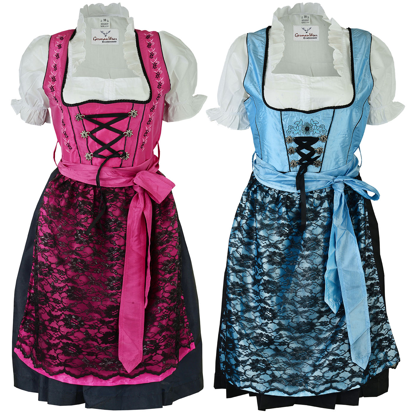 3-teiliges Midi-Dirndl-Set Dirndel Dirndlschürze Schwarz//Türkis German Wear