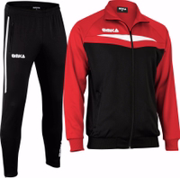 Rote Hose und Jacke von vorne – OMKA Trainingsanzug für Herren, atmungsaktives Polyester mit Fleecefutter, schweißabsorbierend, leichtes Design für Fußball, Joggen und Freizeit.