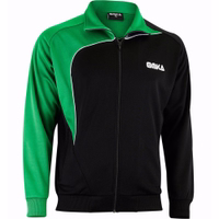 OMKA Herren Sport-Trainingsanzug Seitenansicht von OMKA Herren Sportjacke Grün/Schwarz aus leichtem Polyester mit atmungsaktivem Fleecefutter und modernem Kontrastdesign unterstützt Bewegungsfreiheit beim Training und Laufen jetzt bestellen