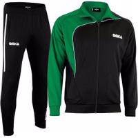 OMKA Herren Sport-Trainingsanzug Vorderansicht von OMKA Herren Sportjacke und Hose Grün/Schwarz aus hochwertigem Mikropolyester bietet Komfort Atmungsaktivität und Strapazierfähigkeit perfekt für Training Jogging und Freizeit jetzt bestellen