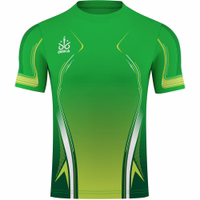 Front view of a premium green soccer jersey made from 100% polyester. Double-layered for durability and superior sweat absorption. Ideal for world championship play and versatile for volleyball. A top-quality product designed for peak performance.