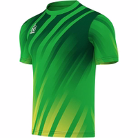 Side view of OMKA Team Sport Soccer Green Jersey featuring double layered breathable micro polyester for sweat absorption flexibility and long lasting comfort buy now OMKA Shirt