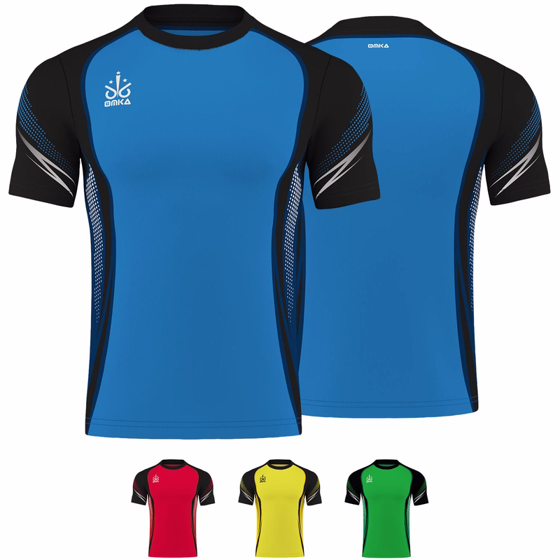 Omka Teamwear Fußballtrikot 100 % Polyester Omka Sporttrikot in lebendigem Grün, Vorder- und Rückansicht. Mit kurzen Ärmeln und Punktmuster, aus 100 % Polyester gefertigt, bietet das Trikot hervorragende Atmungsaktivität und effektive Schweißaufnahme für maximalen Komfort beim Training.