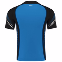 Omka Teamwear Football jersey 100% Polyester A green sport jersey from the back, featuring a round neck and dotted design. The shirt is designed for football or soccer, made from 100% polyester with moisture-absorbing properties, ideal for team sports.