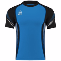 Omka Teamwear Football jersey 100% Polyester Front view of a men's Omka sports shirt featuring a breathable fabric with a dotted pattern. The shirt has short sleeves, a drawstring closure on the front, and is designed for optimal sweat absorption.