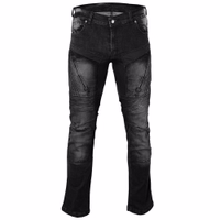 Vorderansicht der schwarzen BULLDT Motorrad-Jeans. Ausgestattet mit 4 Aramid-Protektoren und dehnbarem Material für hohen Tragekomfort bieten diese Premium-Denim-Jeans umfassenden Schutz und Flexibilität. Jetzt online kaufen – unvergleichliche Qualität und