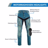 BULLDT Motorrad-Jeans mit herausnehmbaren Aramid-Protektoren für mehr Sicherheit. Ideal für den Alltag, aus 100 % Baumwolle gefertigt & mit 4 Außentaschen. Stil & Komfort in einem. Auf Lager & kostenlose Lieferung.