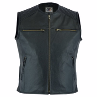 Herrenmode Motorradlederweste Verbessern Sie Ihre Fahrerausrüstung mit einer stylischen schwarzen Motorradlederweste. Hergestellt aus echtem Rindsleder, bietet sie Langlebigkeit und Komfort. Mit Reißverschlusstaschen für sichere Aufbewahrung und durchgehendem Frontreißverschluss.