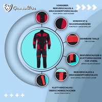 Erleben Sie erstklassigen Schutz mit Motorrad-Hosen aus hochwertigem Cordura-Polyester 600D, das absolute Wasserabweisung garantiert. Der Reißverschluss mit Klett am Saum ermöglicht einfaches Öffnen, ideal für das Anziehen von Motorradstiefeln.