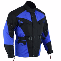 Make a statement with the striking design of the dark blue Side view of Cordura Motorcycle Jacket. Featuring a detachable quilted lining, windproof layers, and corrosion-resistant snap closures, it offers lasting durability and comfort.