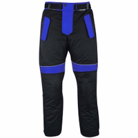 Stay dry,& comfortable in dark blue Cordura Motorcycle Trousers front-view. The breathable membrane repels wind while allowing your body to breathe, perfect for long rides in any weather. In Stock Buy now