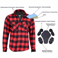 Stylisch und sicher – das BULLDT Motorradshirt im Lumberjack-Look bietet Schutz durch Aramidfasern und abnehmbare Protektoren. Erhältlich in mehreren Farben, mit Windschutz und Kevlar-Futter im Aufprallbereich an Ärmeln, Seiten und Rücken. Lieferung am näc