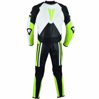 Rückansicht – Gelber BULLDT Einteiler-Motorrad-Lederanzug zum Sonderpreis. Hosenbeine lassen sich leicht für Motorradstiefel öffnen und bieten so Komfort und Bequemlichkeit bei jeder Fahrt.