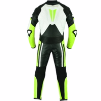 Rückansicht – Gelber BULLDT Einteiler-Motorrad-Lederanzug zum reduzierten Preis. Die Hosenbeine lassen sich bequem für Motorradstiefel öffnen und garantieren Komfort sowie Praktikabilität bei jeder Fahrt.