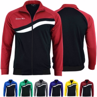 Front and Back view of Men’s Sport Training Red Jacket designed in lightweight polyester with fleece lining polo neck and elastic cuffs offering durability and comfort for workouts or soccer training buy online