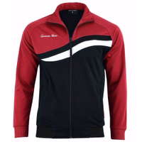 Front view of Men’s Sport Training Red Jacket made from 100 percent polyester with fleece interior polo neck and lightweight structure giving athletes comfort and flexibility during training buy now