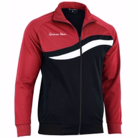 Side view of Men’s Sport Training Red Jacket showing slim athletic fit polyester fabric polo neck and long sleeves with fleece lining giving flexibility for soccer training or gym workouts buy now