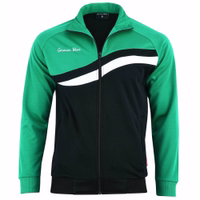 Vorderansicht der Herren-Sportjacke in Grün aus 100 % Polyester mit leichtem Fleece-Futter, Polokragen und elastischen Bündchen – bietet Flexibilität, Komfort und Stil beim Training. Jetzt kaufen!