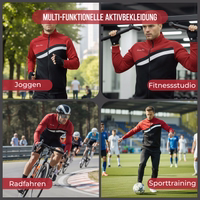 Red men's training jacket shown for jogging, gym, cycling, and sports training