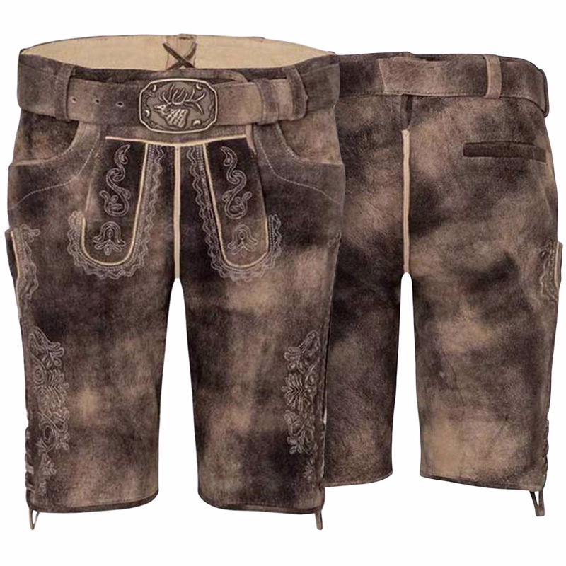 men's Trachtenhose leather pants shorts with belt goat suede embroidery