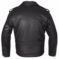 Rear view of Leather Motorcycle Rocker Chopper Brando Jacket.GW411J Designed by Rad Masters, this jacket features a durable split cowhide build, two side pockets, a chest pocket, and an asymmetric zip. Available in plus sizes 5XL-9XL.