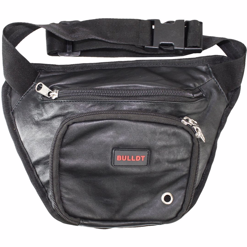 Motorrad-Hüfttasche aus schwarzem Leder Schwarze Motorrad-Gürteltasche aus Leder (Gürteltsche Leder) mit verstellbarer Taille bis zu 116 cm, sicheren Reißverschlussfächern, Handytasche und Fronttasche aus Netzgewebe. Perfekte Biker-Hüfttasche oder Beintasche für Motorradbekleidung.