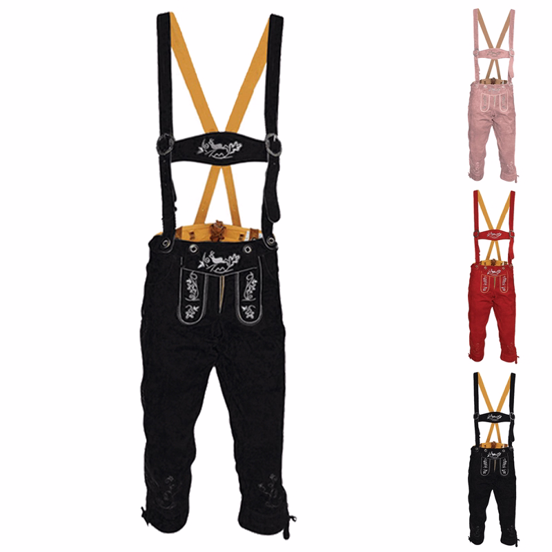Damen lederhose Trachten Lederhose aus Ziegenvelour Kniebundhose mit Hosenträgern