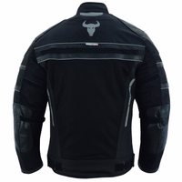 BULLDT Motorrad-Textilanzug für Herren Rückansicht der BULLDT Herren Motorrad Textil Schwarz Jacke gefertigt aus Cordura mit atmungsaktivem Mesh, CE Rückenprotektoren, reflektierenden Paspeln und verstellbarer Taille online kaufen