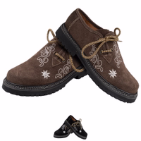 Braune bayerische Traditionsschuhe für Damen aus 100 % Veloursleder. Seitlich geschnürte Trachtenschuhe mit klassischem Schnürverschluss – elegante und authentische Gestaltung.