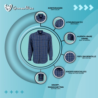 Entdecken Sie dieses dunkelblaue Jagdhemd mit Kentkragen, atmungsaktivem Gewebe aus 100 % Baumwolle und Krempelärmeln. Mit durchgehender Knopfleiste und geknöpften Manschetten vereint es Praktikabilität und Stil – abgerundet durch eine wunderschöne Hirschs