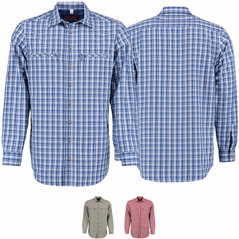 Men's ClassicTraditional Hunting Shirt Front and rear view of Men's Classic Blue Traditional Hunting Shirt Long Sleeve Outdoor Casual Shirt with Shark Collar and Carded Sleeves Comfortable Polyester Fabric Buy Traditional Hunting Shirt Online