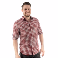 Vorderansicht Rotes Traditionelles Hemd mit geknöpften Ärmeln Langarm Leichtes Ganzjahres Jagdhemd mit Taschen Hochwertiger Deutscher Stil Jagdbekleidung für Herren Bequemes Outdoorhemd Jagdhemd online kaufen Jetzt sichern